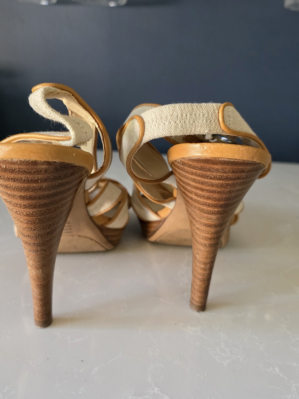 Kelly & Katie Cream and Tan Strappy Platform Sandals - Picture 4 of 5